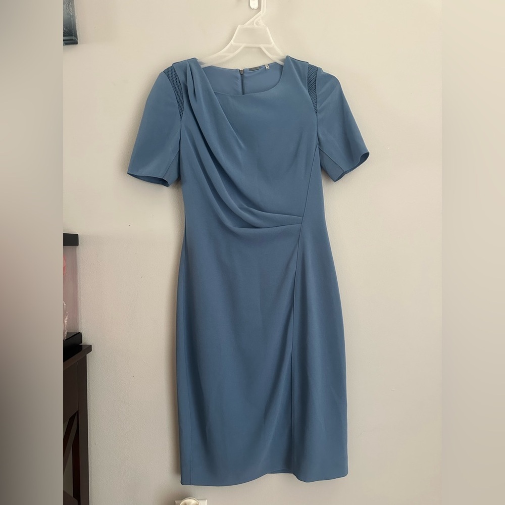 Elie Tahari Amymarie Short-Sleeve Dress Side Pleat S 4 Cornflower Blue - Picture 6 of 10